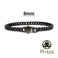 8mm Black IP Steel Matte Finish Miami Cuban Chain Bracelet with Genuine Black Sapphire Gem thumb
