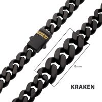8mm Black IP Steel Matte Finish Miami Cuban Chain Necklace with Genuine Black Sapphire Gem small