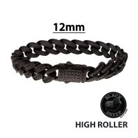 12mm Matte Blackout Miami Cuban Chain Bracelet with CNC-set Black Spinel Stones NSTC2512-8BK*