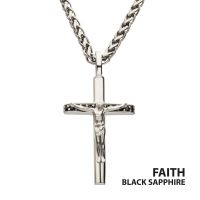 High Polished Stainless Steel CNC Set Black Sapphire Calvary Compact Crucifix Pendant thumb