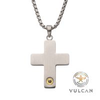 1.6mm Genuine Black Sapphire Gem on Matte Finish Steel Engravable Compact Cross Vulcan Pendant small