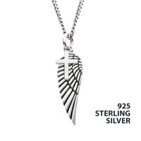 925 Silver Oxidized Wing & Cross Duo Pendant with Curb Chain thumb