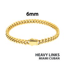 6mm High Polished 18Kt Gold IP Stainless Steel Heavy Miami Cuban Chain Bracelet small