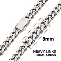 8mm High Polished Stainless Steel Heavy Miami Cuban Chain Necklace small