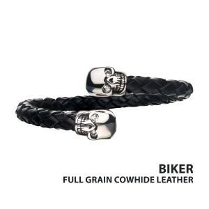 Skull Ends Cuff Leather Bracelet thumb