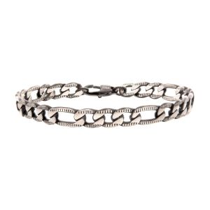 Stainless Steel Black IP Diamond Cut Figaro 6.5mm Chain Bracelets thumb