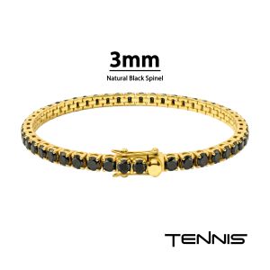18Kt Gold IP Steel Tennis Bracelet with 3mm Natural Black Spinel small