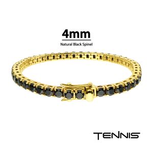 18Kt Gold IP Steel Tennis Bracelet with 4mm Natural Black Spinel small