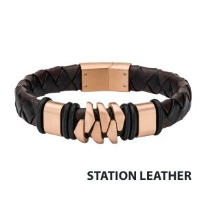 Rose Gold IP & Brown Leather Bohemian Bracelet thumb