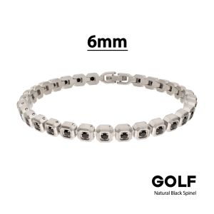 6mm Matte Finish Stainless Steel Octagon Link Golf Bracelet with Natural Black Spinel small