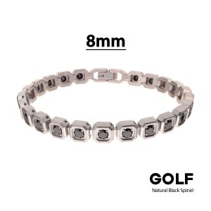8mm Matte Finish Stainless Steel Octagon Link Golf Bracelet with Natural Black Spinel small