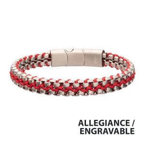 Matte Finish Stainless Steel Box Chain with Red Wax Cord Bracelet small