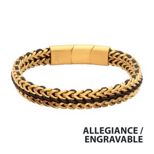 Matte Finish Gold IP Stainless Steel Foxtail Chain with Black Wax Cord Bracelet small