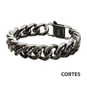 Stainless Steel with Antiqued Finish Diamond Cut Link & Chain Bracelet thumb