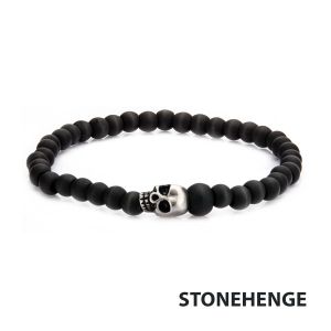 Stainless Steel Skull and Carbon Graphite Beads Bracelet thumb