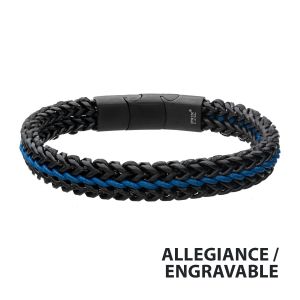 Antique Finish Black IP Stainless Steel Foxtail Chain with Blue Wax Cord Bracelet thumb