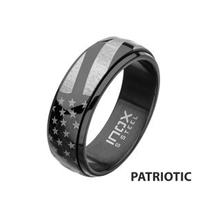 Black IP Steel American Flag Spinner Ring thumb