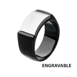 Two Tone Stainless Steel, Black IP Engraveable Signet Ring thumb