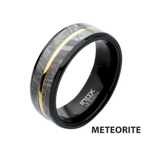 8mm Gold IP & Meteorite Inlay Black IP Comfort Fit Ring FRMT1386K