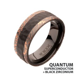 Flat Etched Niobium SuperConductor Edge Black Zirconium Hammered Comfort Fit Ring thumb