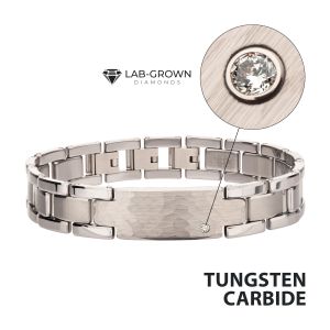 Genuine Lab-Grown Diamond on Tungsten Carbide Hammered ID Sizeable Link Bracelet thumb