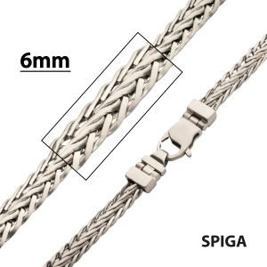 Brushed Matte Finish Stainless Steel Double Diamond Cut Spiga Chain Necklace thumb