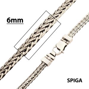 High Polished Finish Stainless Steel Double Diamond Cut Spiga Chain Necklace thumb