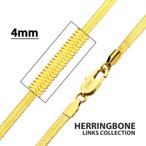 4mm High Polished 18Kt Gold IP Stainless Steel Herringbone Chain Necklace small