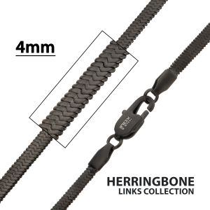 4mm Matte Black Stainless Steel Herringbone Chain Necklace small