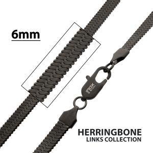 6mm Matte Black Stainless Steel Herringbone Chain Necklace small
