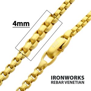 4mm Matte Finish 18Kt Gold IP Stainless Steel Bold Box Chain Necklace thumb