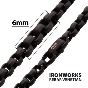 6mm Matte Finish Black IP Stainless Steel Bold Box Chain Necklace NSTCBX06K