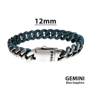 12mm Matte Blue IP Steel Cuban Chain with 2mm Black Sapphire Clasp Reversible Bracelet small