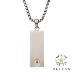 1.6mm Black Sapphire Gem on Matte Finish Steel Engravable Compact Dog Tag Vulcan Pendant small