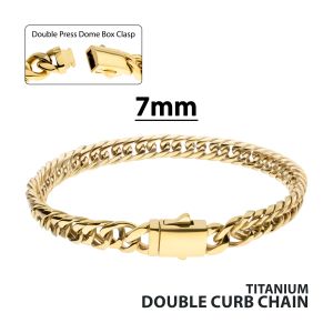 7mm 14Kt Gold IP Titanium Double Curb Chain Bracelet small