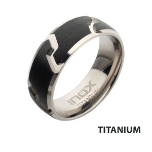 Black IP Titanium Tread Pattern Ring with Half Sizes thumb
