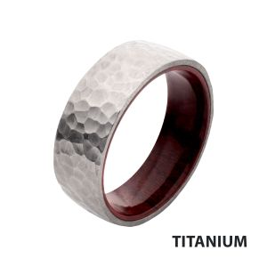 Titanium & Redwood Matte Finish Hammered Comfort Fit Ring small